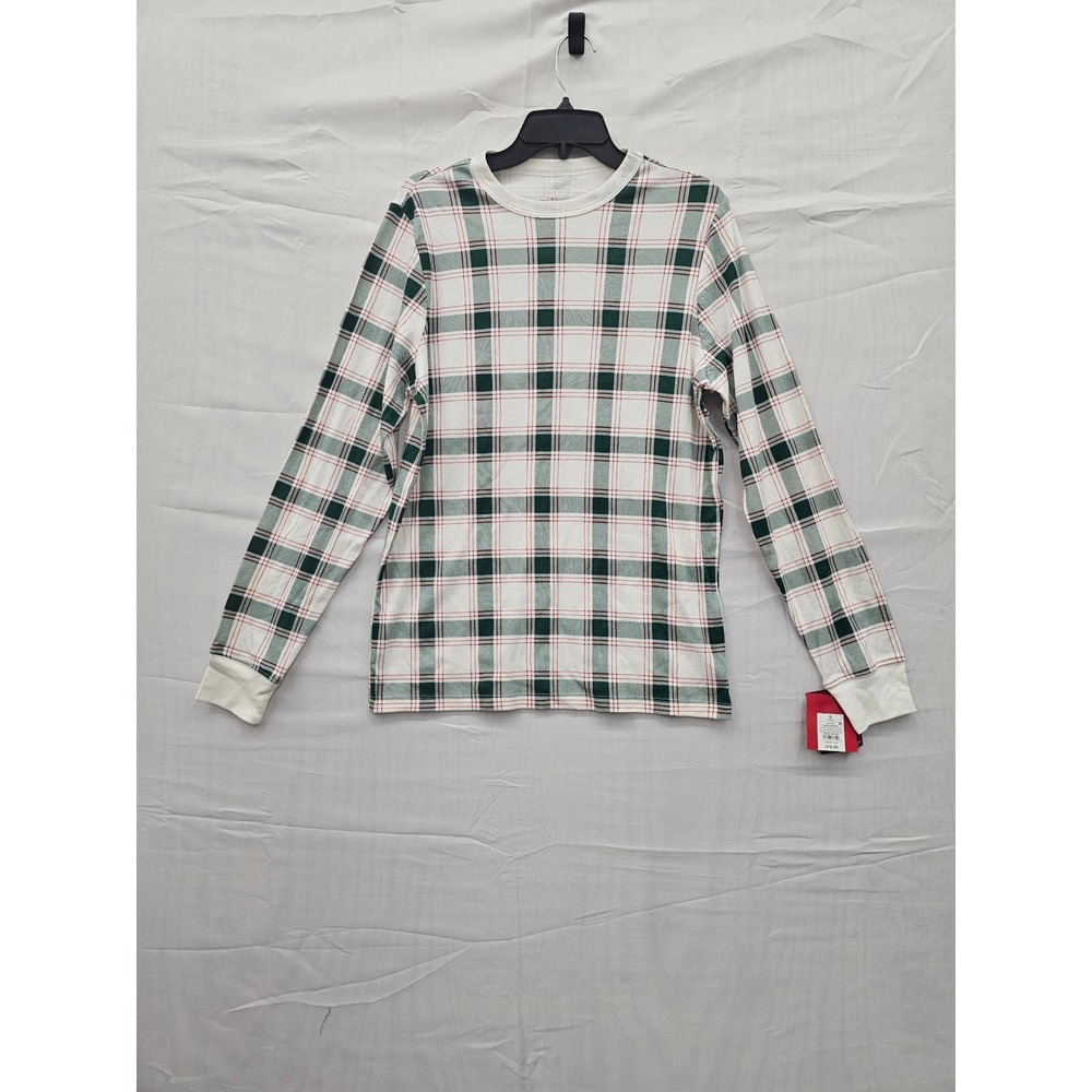 Wondershop Mens Small Cream Plaid Long Sleeve Pajama Top Green Red 044033307 NEW